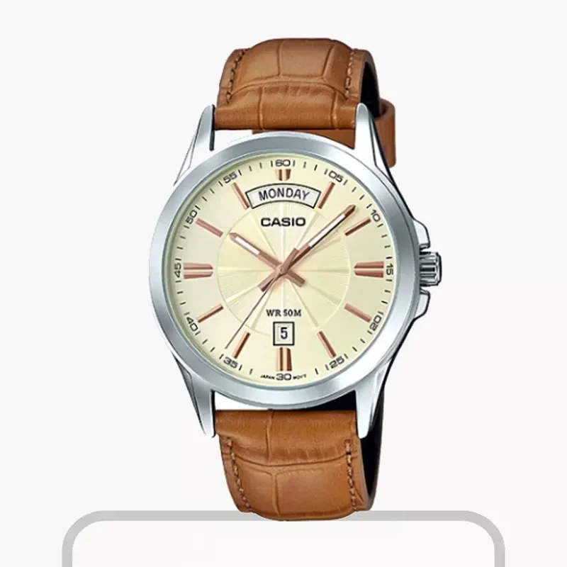 Casio Cream Dial Brown Leather Men's Watch- MTP-1381L-9AVDF